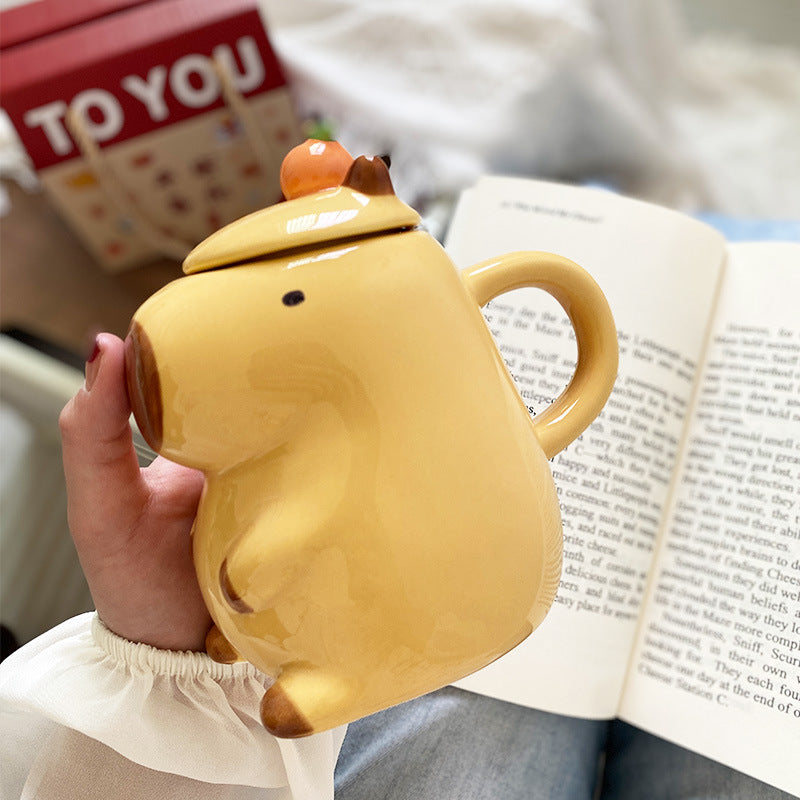 Capybara Mugs With Lids, Brown & Yellow Options