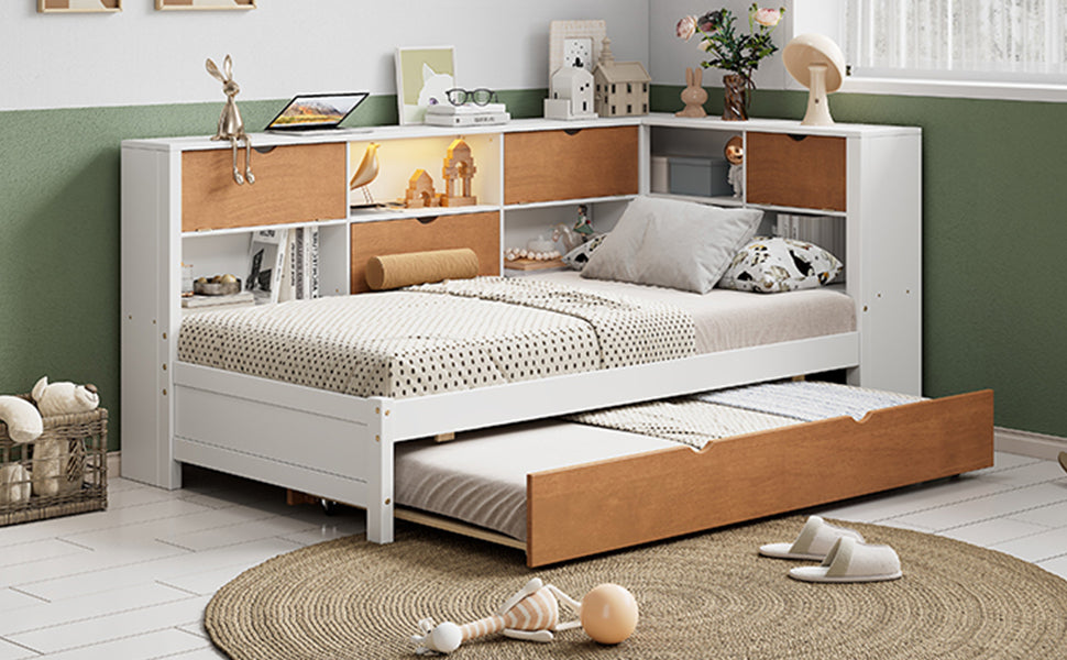 Corner Shelf Bed Frame With Trundle Pull Out Guest Bed