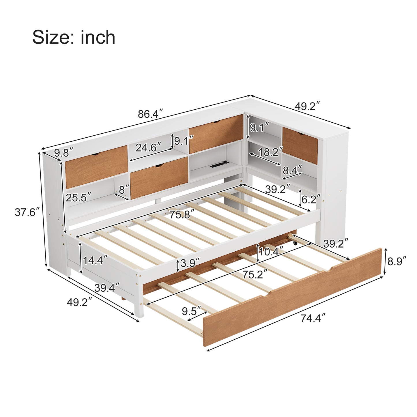 Corner Shelf Bed Frame With Trundle Pull Out Guest Bed