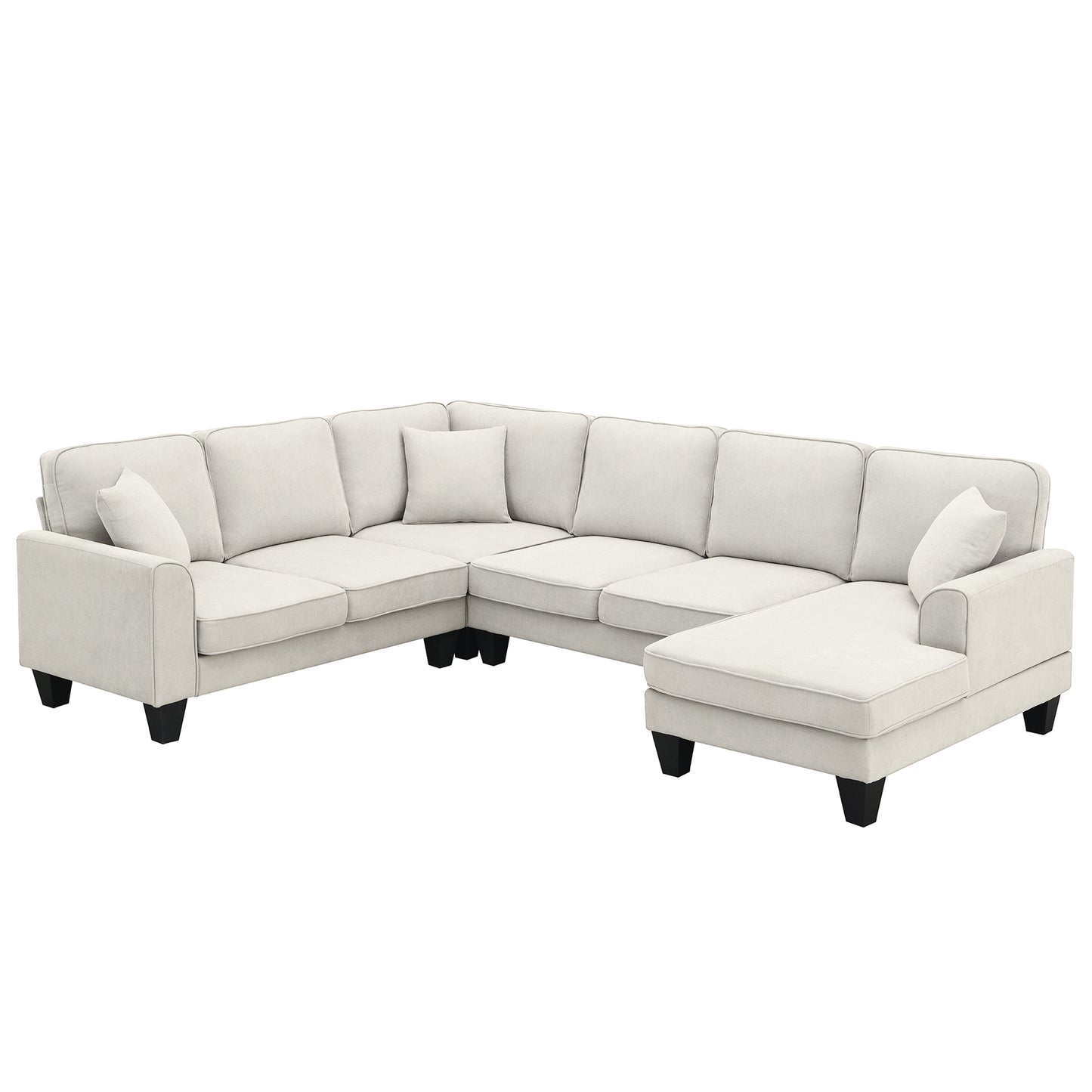 U Shape Fabric Sectional Sofa With 7 Seats