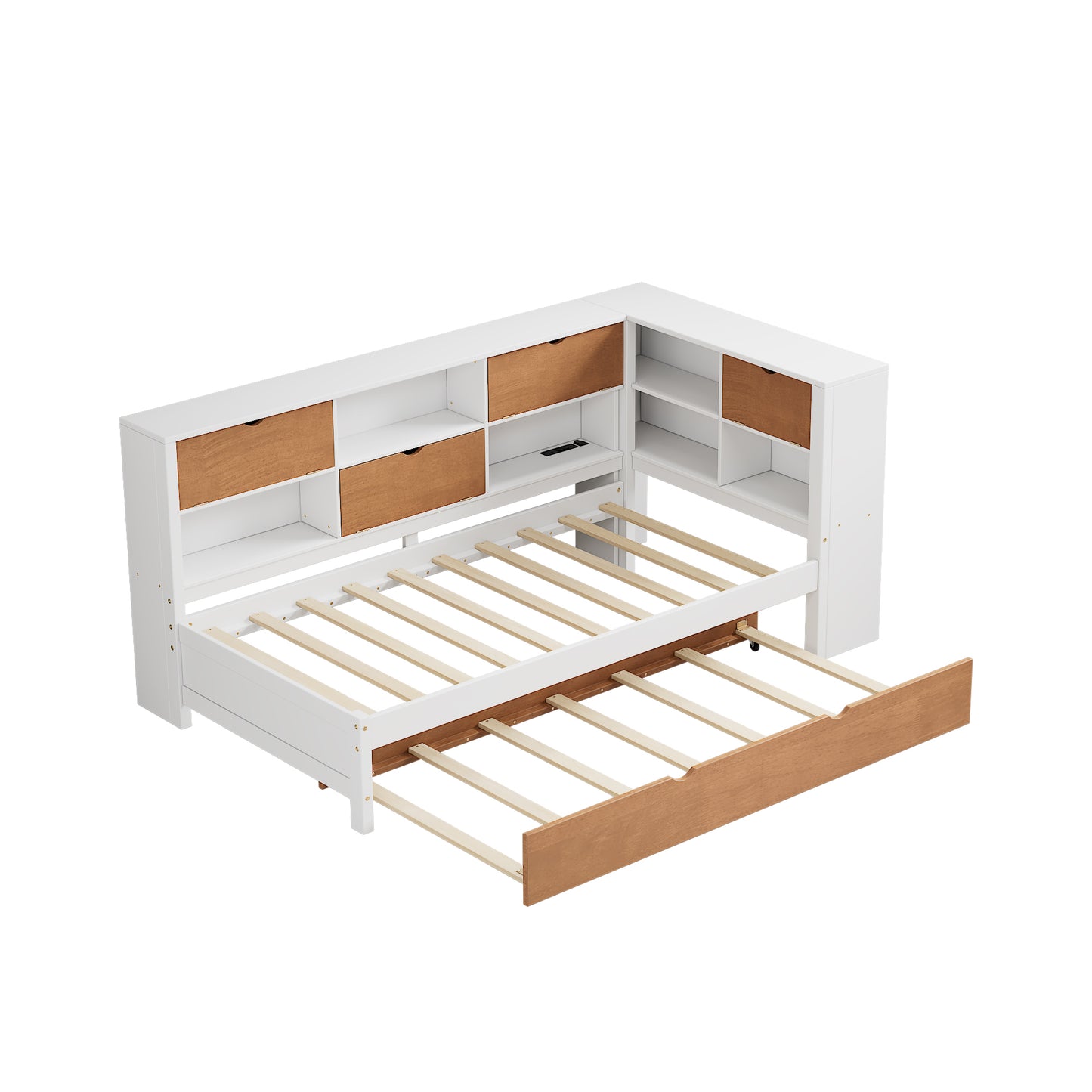 Corner Shelf Bed Frame With Trundle Pull Out Guest Bed