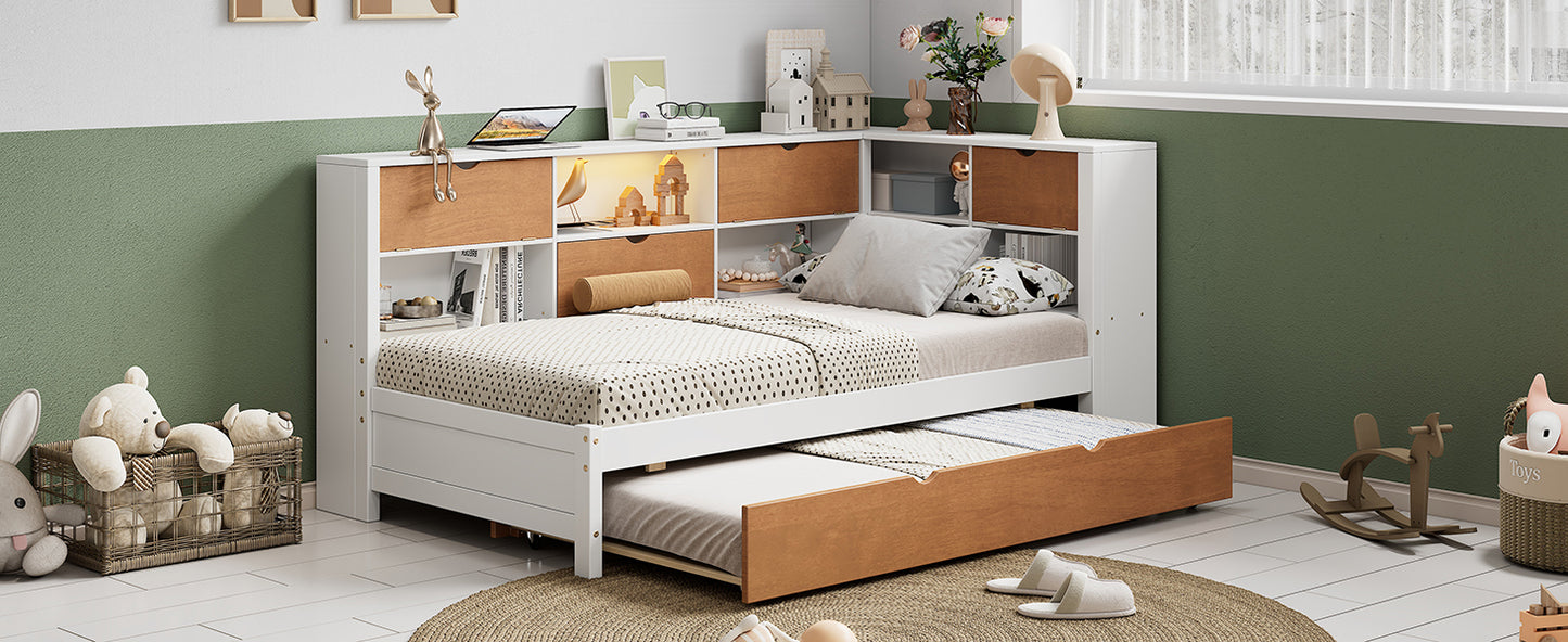 Corner Shelf Bed Frame With Trundle Pull Out Guest Bed