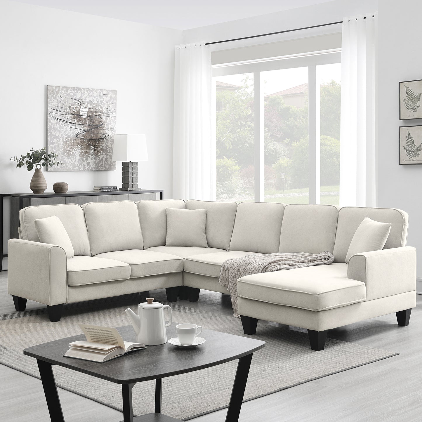 U Shape Fabric Sectional Sofa With 7 Seats