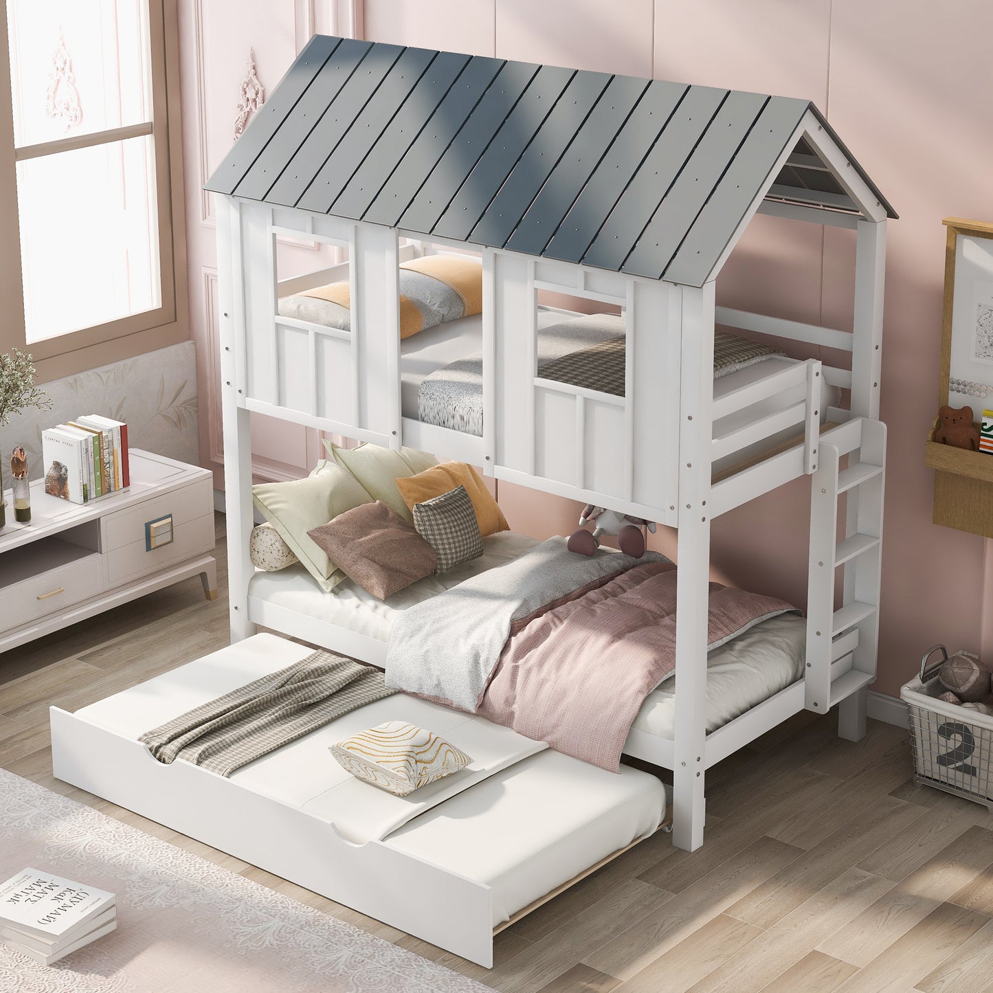 Tree House Bunk Bed with Trundle Pull Out Guest Bed