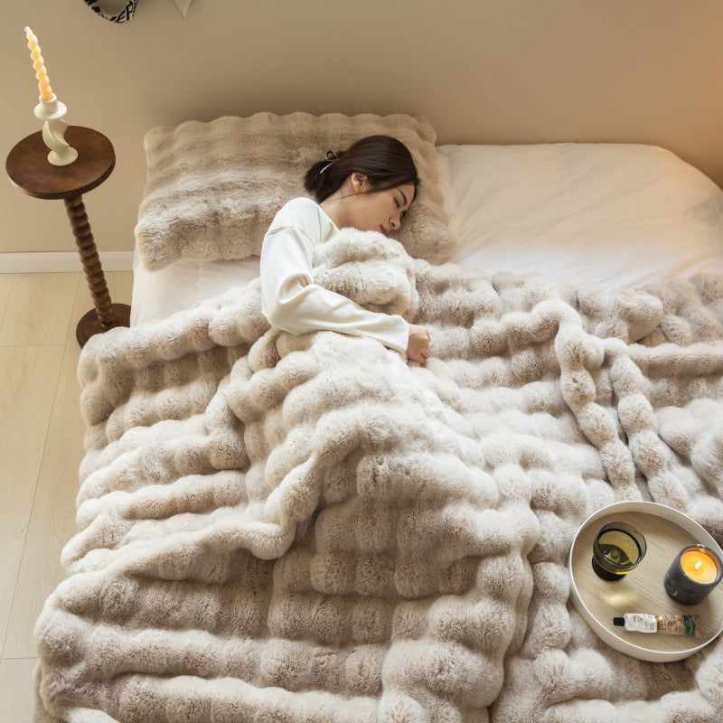 Synthetic Rabbit Fur Throw Blanket