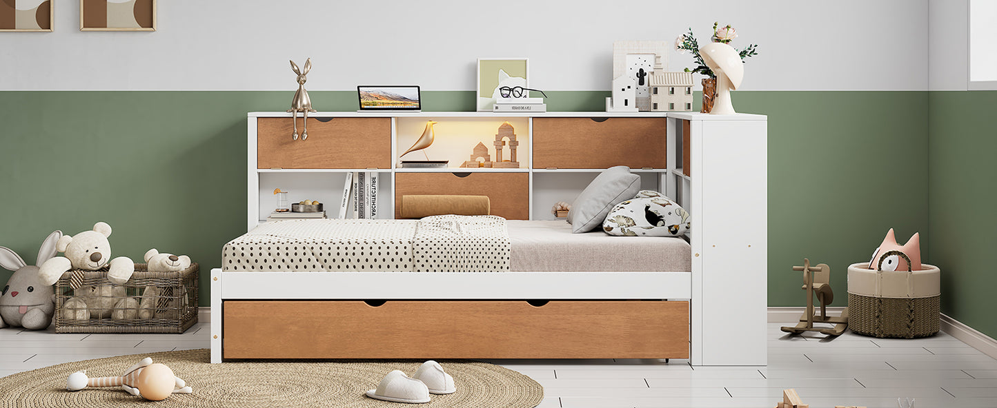 Corner Shelf Bed Frame With Trundle Pull Out Guest Bed