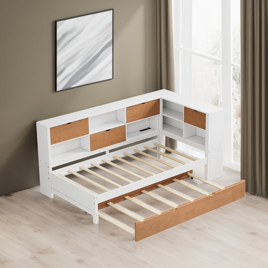 Corner Shelf Bed Frame With Trundle Pull Out Guest Bed