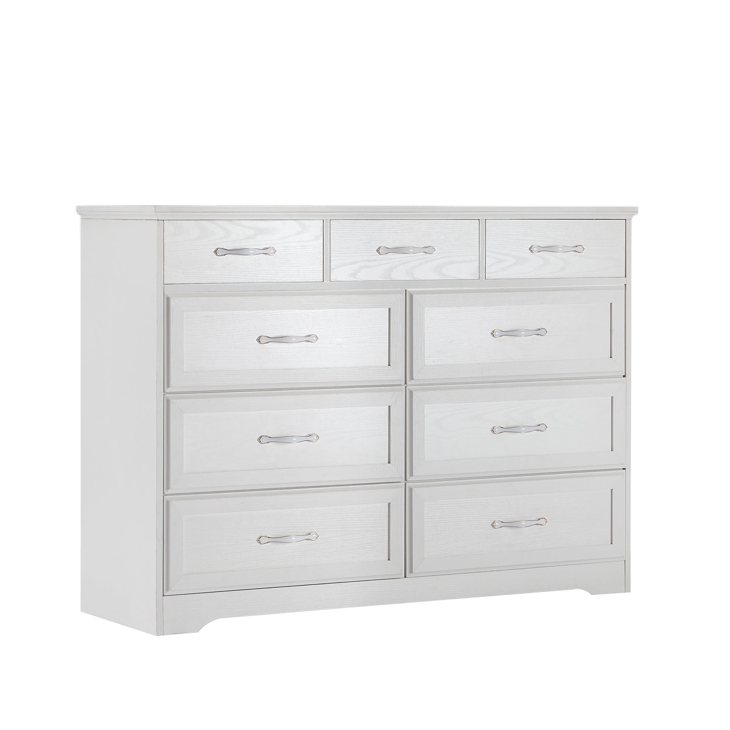 White wooden dresser with 9 drawers