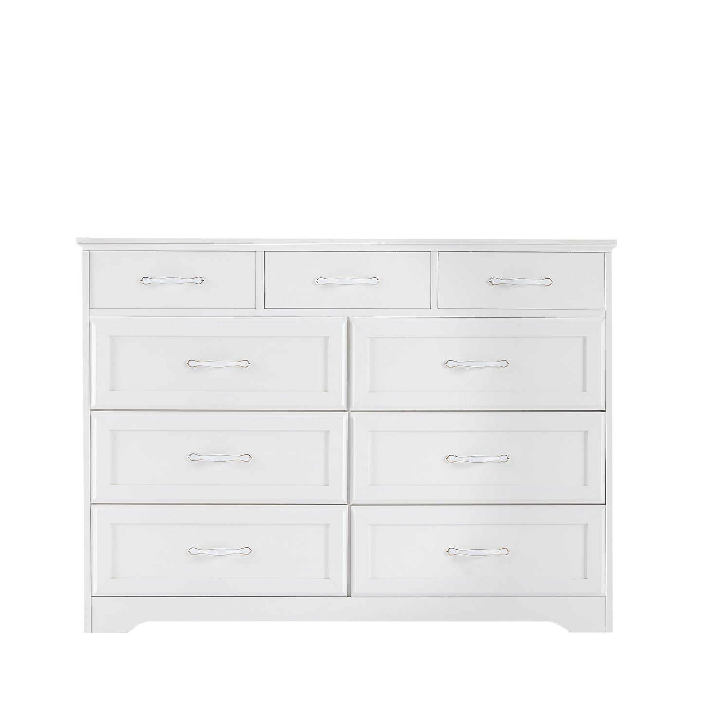 White wooden dresser with 9 drawers