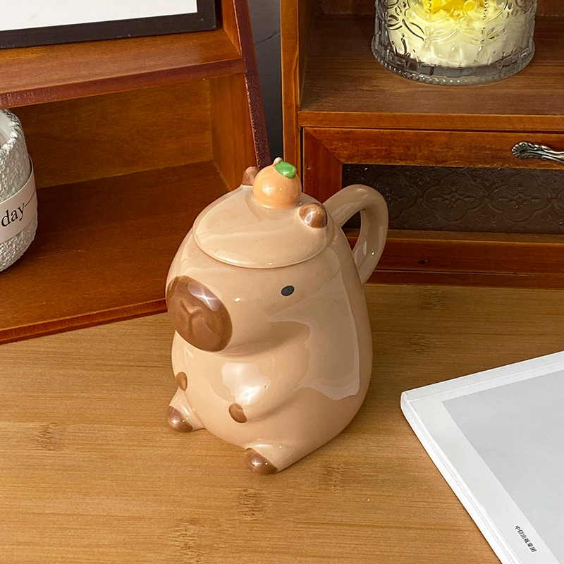 Capybara Mugs With Lids, Brown & Yellow Options